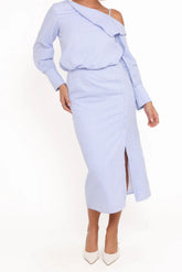Blue & White Stripe Off-Shoulder Midi Dress