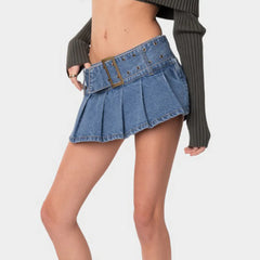 Sexy Mini Buckle Belt Denim Skirt