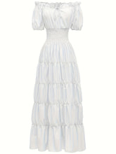 Solid Color Off Shoulder Dress Vintage Ruffle Trim