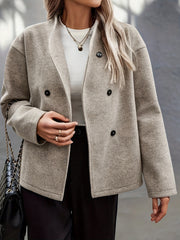 Elegant Double-Breasted Blazer – Long Sleeve Solid Color