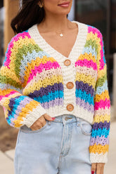 Rainbow Wave Stitch Cropped Cardigan