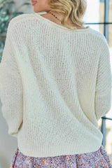 Cream Notch Neck Patch Detail Knit Sweater
