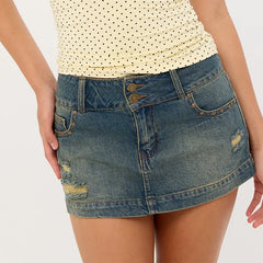 Vintage Distressed Denim Mini Skirt