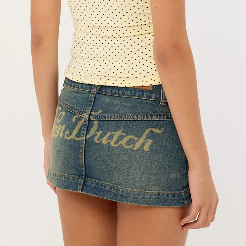 Vintage Distressed Denim Mini Skirt