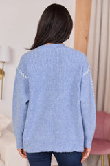 Light Blue Hand-Stitched Open Front Cardigan