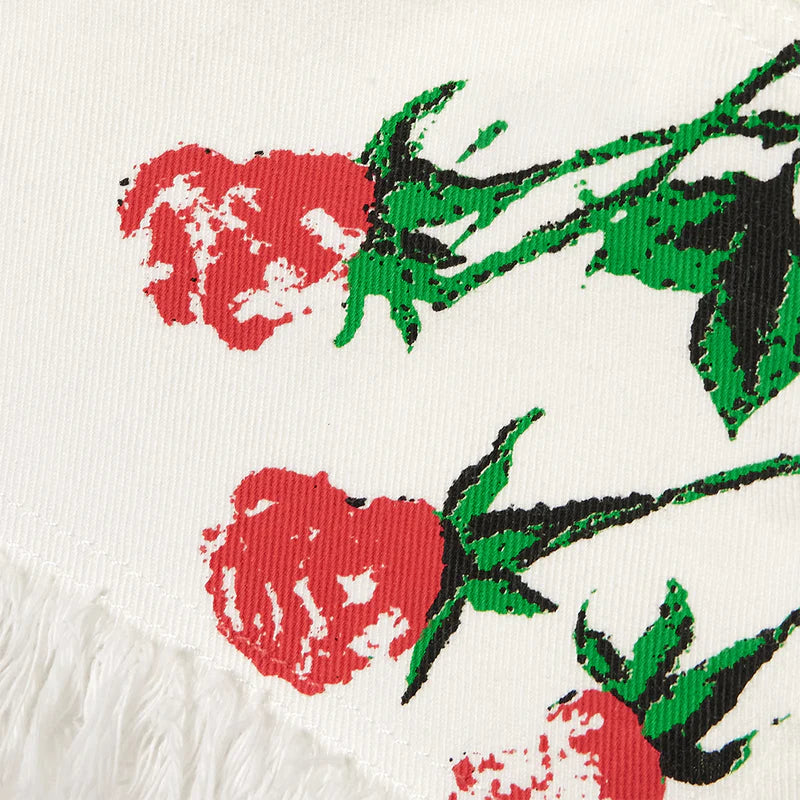 Fresh Floral Screen Printed Denim Shorts