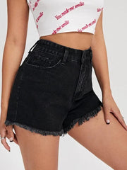 Graphic Butterfly Embroidered Raw Hem Denim Shorts