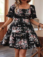 Floral Print A Line Dress for Women Slimming Party