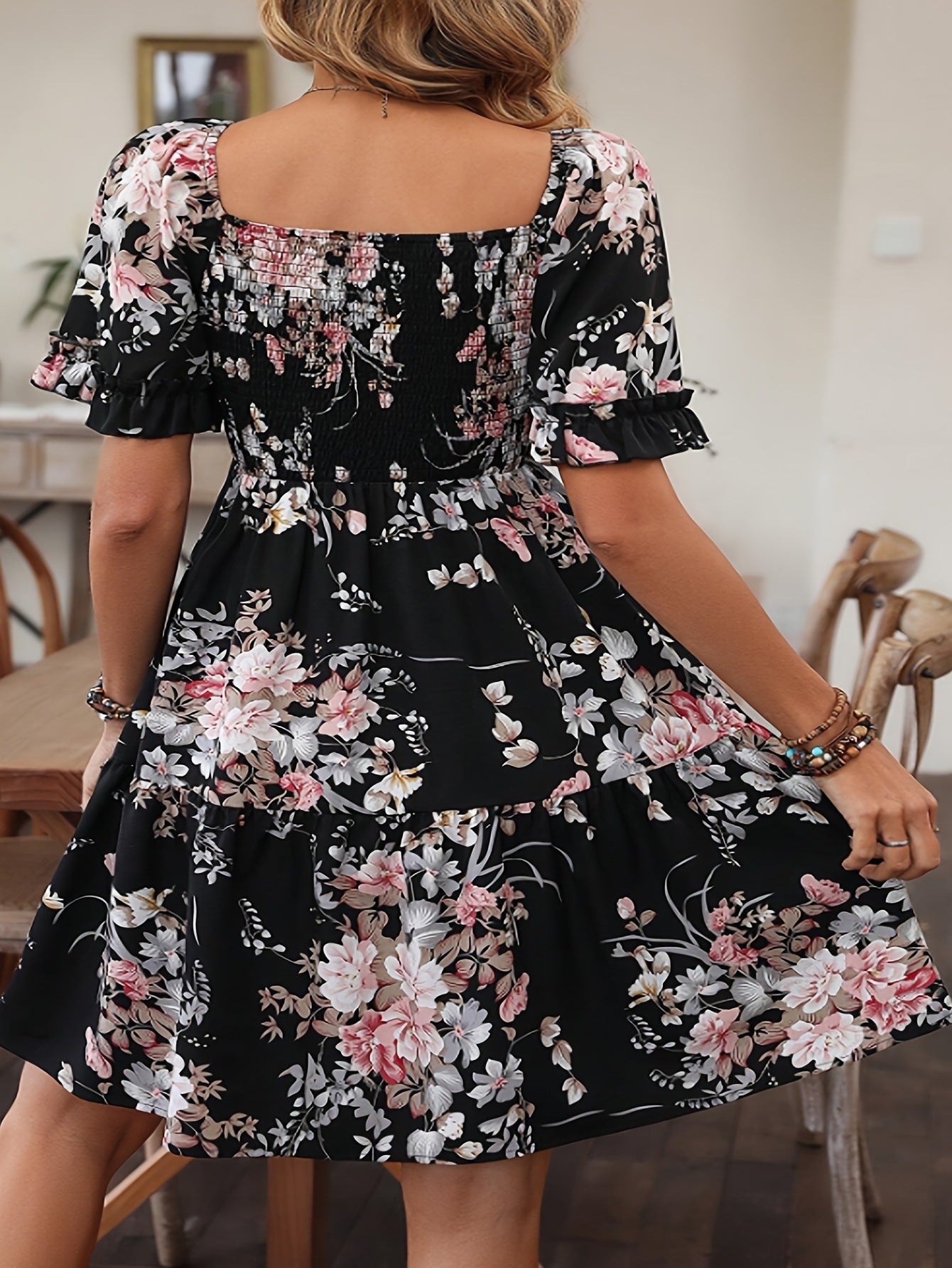 Floral Print A Line Dress for Women Slimming Party
