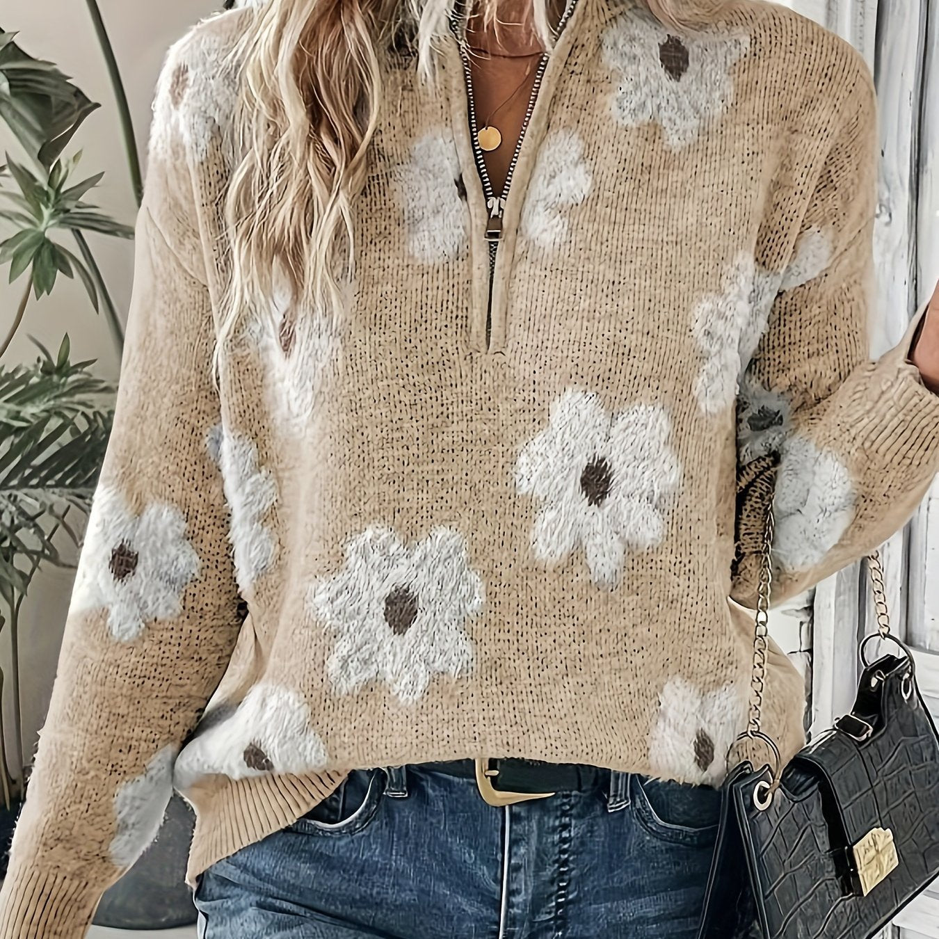 Solid Crew Neck Knit Sweater – Classic Loose Fit