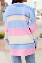 Pink & Blue Color Block Stripe Oversized Cardigan