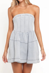 Light Wash Denim Strapless Bustier Mini Dress