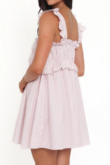 Pink & White Stripe Ruffle Strap Babydoll Mini Dress