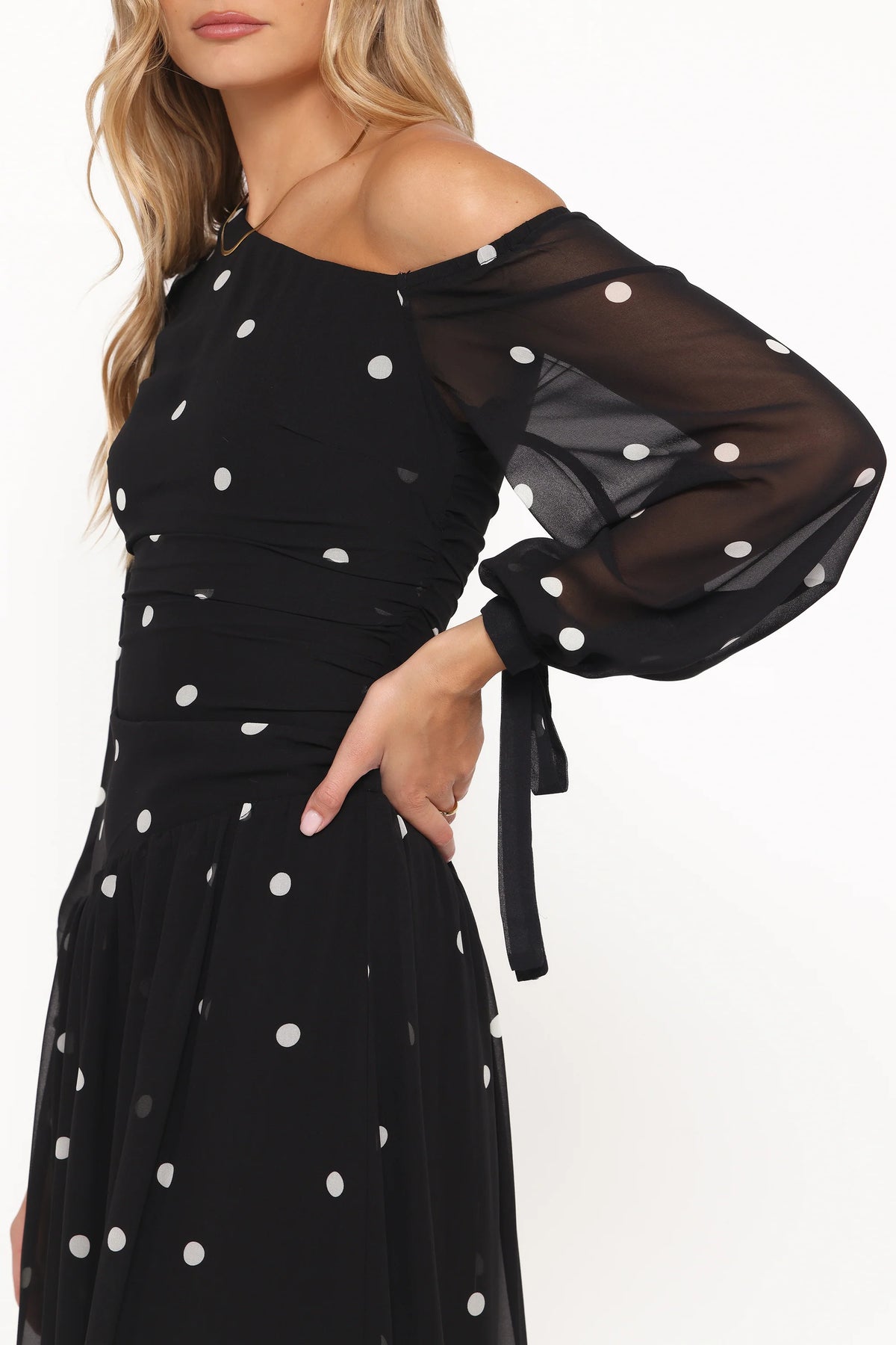 Black Polka Dot One-Shoulder Maxi Dress