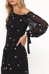 Black Polka Dot One-Shoulder Maxi Dress