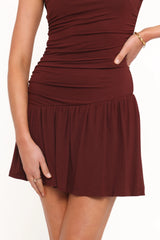 Burgundy Sleeveless Ruched Ruffle Mini Dress