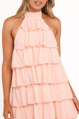 Blush Pink Tiered Halter Maxi Dress