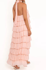 Blush Pink Tiered Halter Maxi Dress