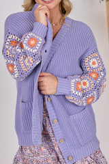 Lavender Granny Square Crochet Sleeve Cardigan
