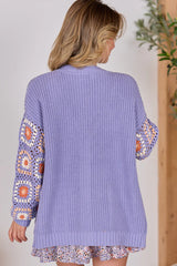 Lavender Granny Square Crochet Sleeve Cardigan